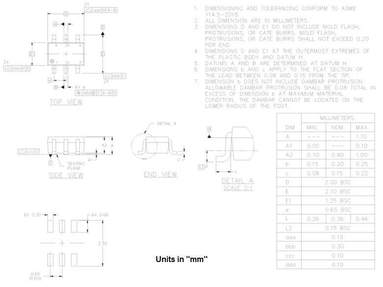 Mechanical Drawing - onsemi BC846BPDW1 Bipolar Transistors